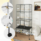 Large Rolling Bird Cage for Parrots & Cockatiels w/ Storage Shelf Feed Bowls & Wood Perches