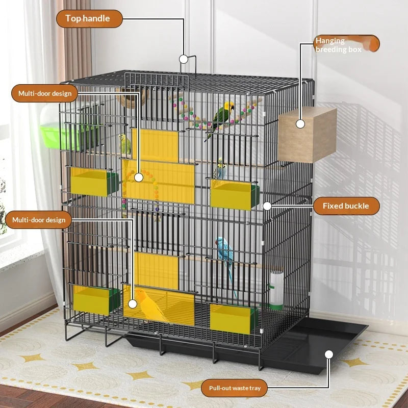 Large Bird Cage Multi Level Double Deck Spacious Easy Clean Indoor/Outdoor Cockatiel Budgie