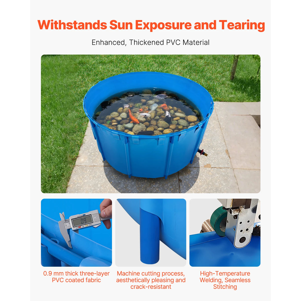 Canvas Round Fish Tank with Stable Frame and Drain Valve for Aquaculture Koi Breeding