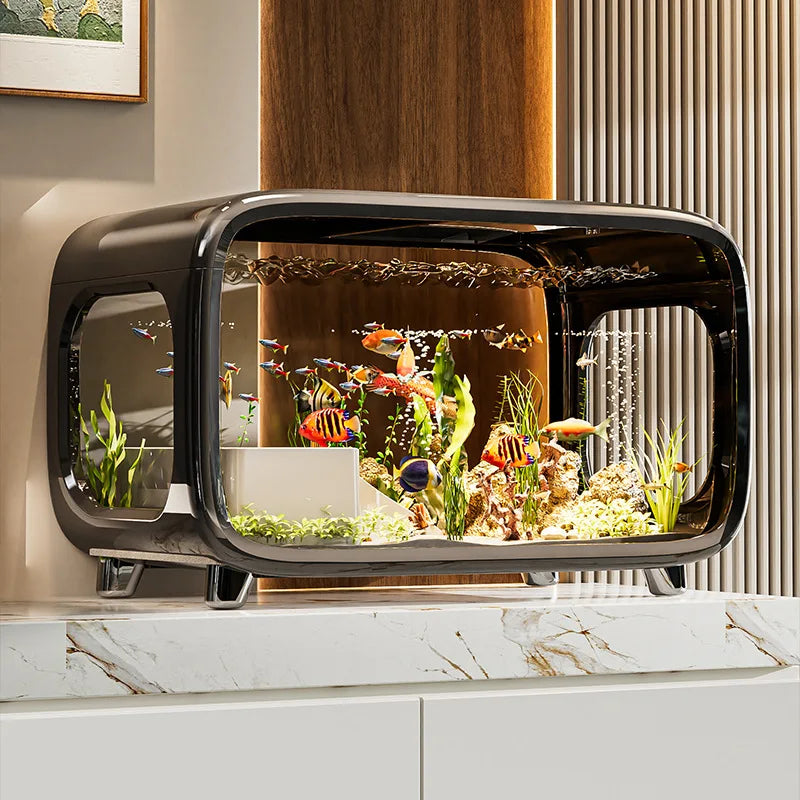 Creative fish tank transparent w/ lid aquarium desktop ecological landscaping ornamental