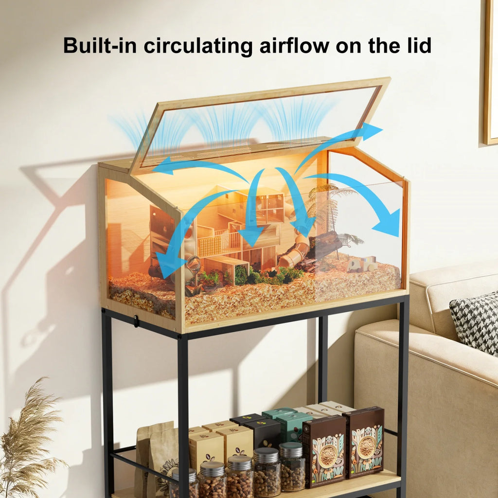80x39x116cm Wooden Hamster Cage Built-in LED Habitat