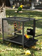 Wrought Iron Bird Travel Carrier Cage with Handle Wooden Perch