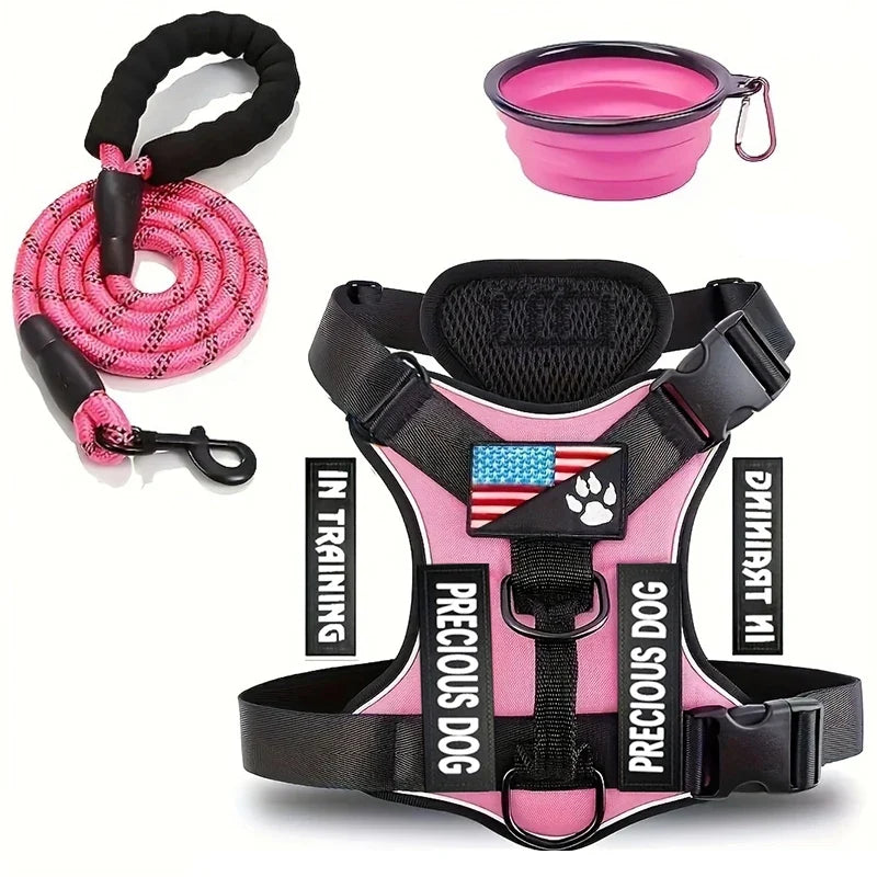 Service Dog Harness Leash Set w/ 1pc Folding Bowl Reflective  Dog Soft Oxford For Small Dog