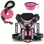 Service Dog Harness Leash Set w/ 1pc Folding Bowl Reflective  Dog Soft Oxford For Small Dog