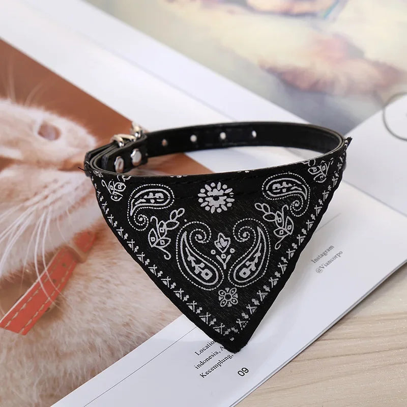Adjustable PU Dog Cat Collar w/ Detachable Scarf AccessoriesSmall Medium Dogs and Cats