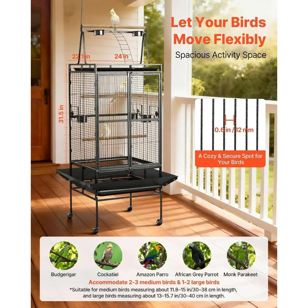 32.7x31.1x82.7 inch Bird Cage, Open Flat Top, Slide-Out Tray