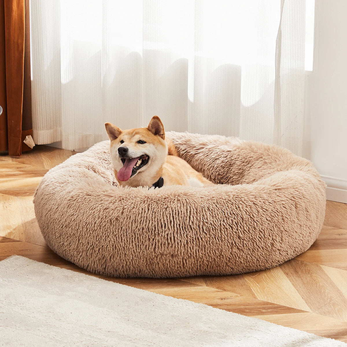 Anti-Slip Round Fluffy Calming Washable Dog Bed