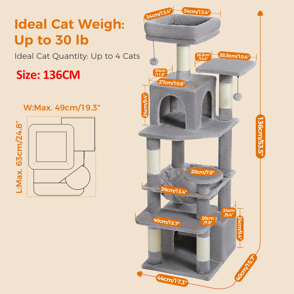 Large Cat Tree and Tower for Indoor Cats With Scratching Posts