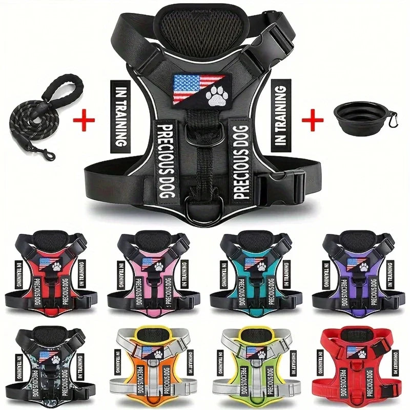 Service Dog Harness Leash Set w/ 1pc Folding Bowl Reflective  Dog Soft Oxford For Small Dog