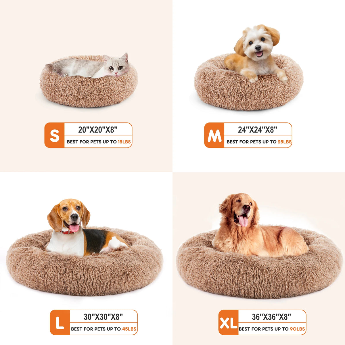 Anti-Slip Round Fluffy Calming Washable Dog Bed
