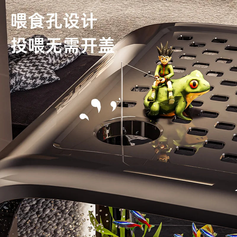 Creative fish tank transparent w/ lid aquarium desktop ecological landscaping ornamental