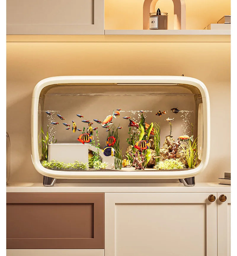 Creative fish tank transparent w/ lid aquarium desktop ecological landscaping ornamental