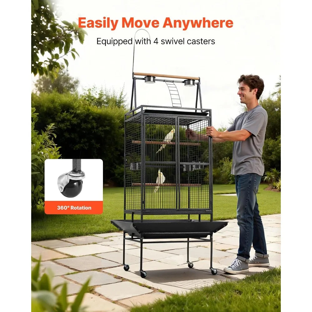32.7x31.1x82.7 inch Bird Cage, Open Flat Top, Slide-Out Tray