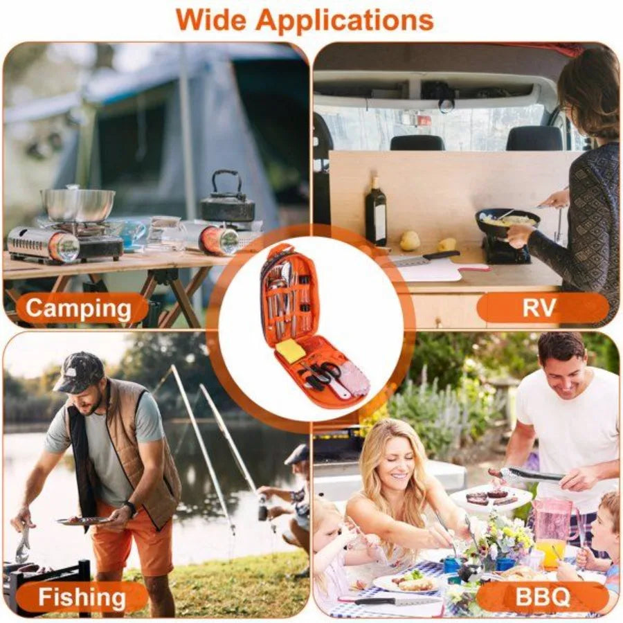 19Pcs Camping Cooking Utensil Kit Portable Picnic Cookware Outdoor Kitchen Equipment Gearr