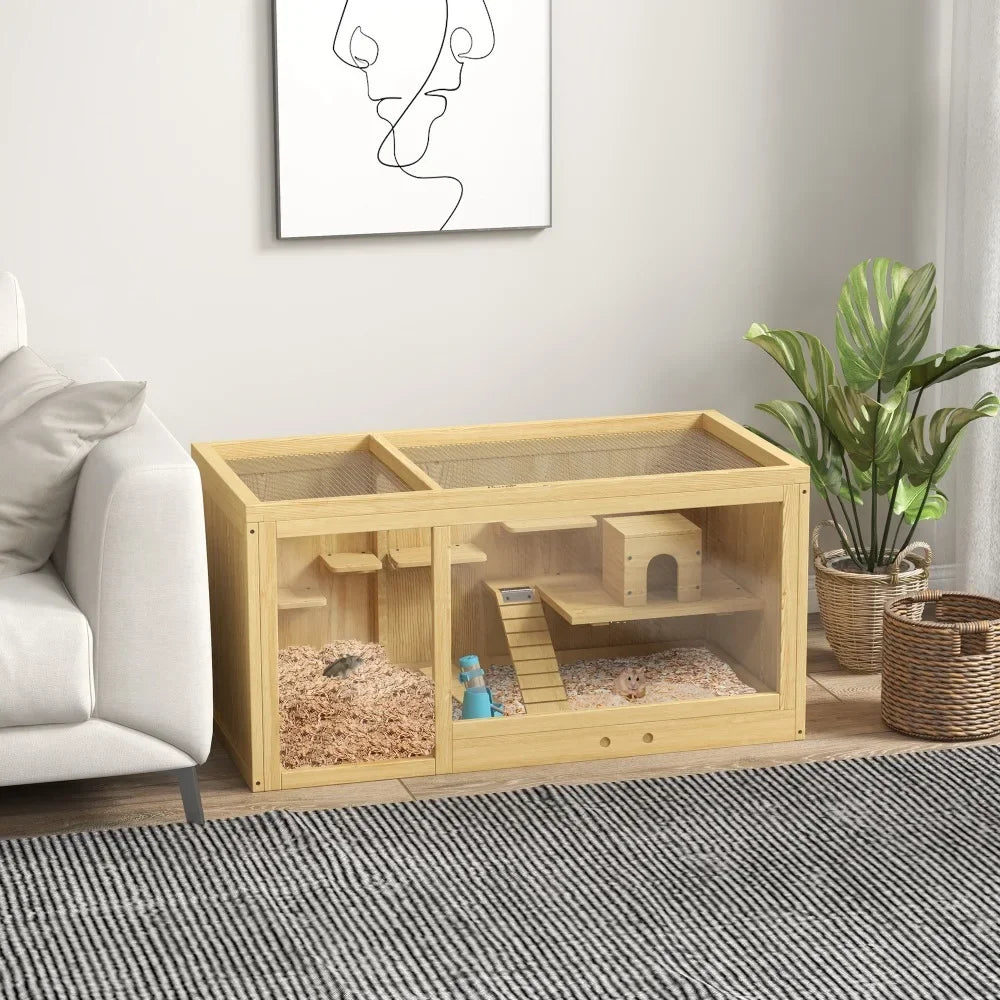 Extra Large Multi - Layer Cage Wooden with Pull - Out Tray And Openable Top