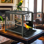 Wrought Iron Bird Travel Carrier Cage with Handle Wooden Perch