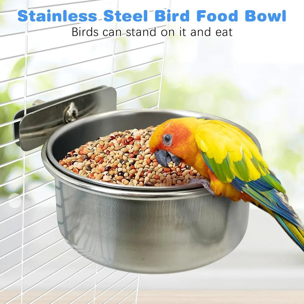 Bird Cage Feeder Cups 2PCS Parrot Food Water Bowl Holder Clamp