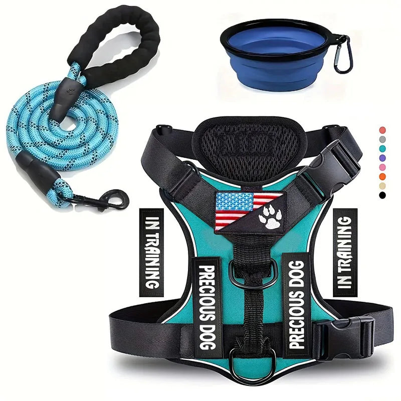 Service Dog Harness Leash Set w/ 1pc Folding Bowl Reflective  Dog Soft Oxford For Small Dog