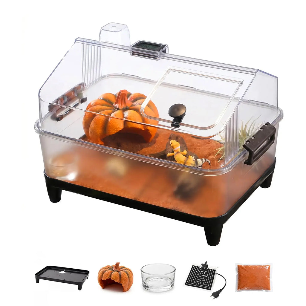 Small Reptile Terrarium Kit W/ Lid, Acrylic Tank, Heating Pad, For Gecko Lizard Tarantula Frog
