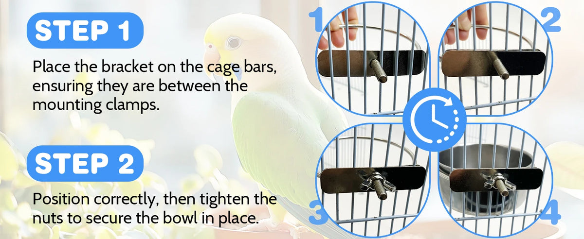 Bird Cage Feeder Cups 2PCS Parrot Food Water Bowl Holder Clamp