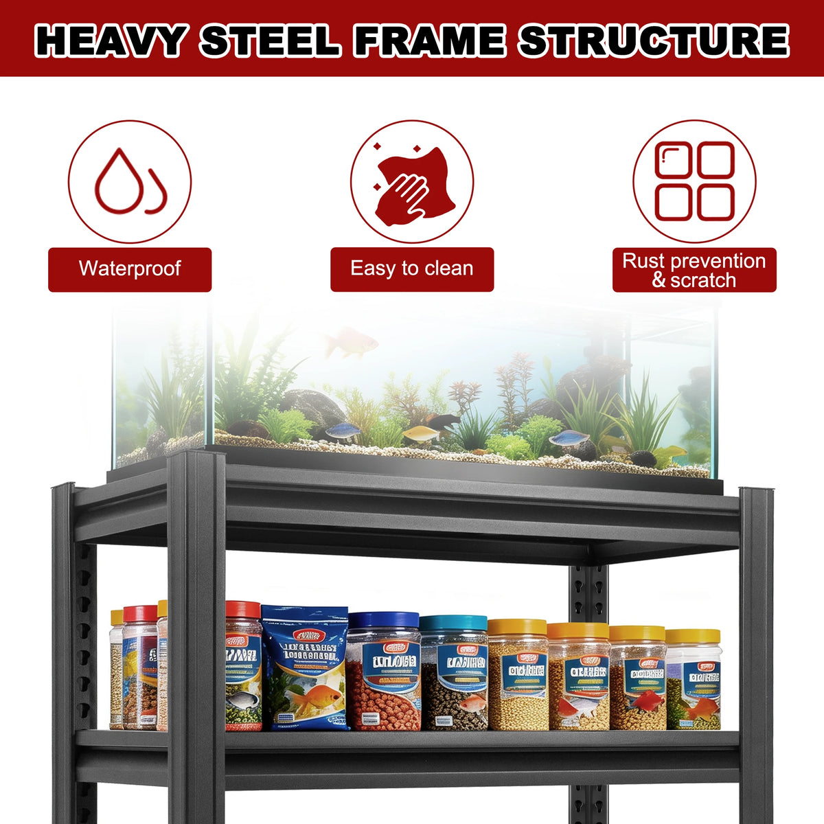 Heavy Duty Metal Aquarium Stand for 20-30 Gallon Fish Tank, 3-Tier Adjustable Storage Shelf, Holds up to 400 Lbs