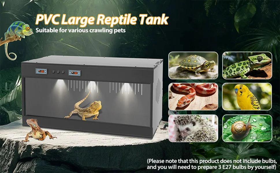 Large Reptile Tank Front Opening w/ Temperature Control Glass Sliding Door for Lizard Snake