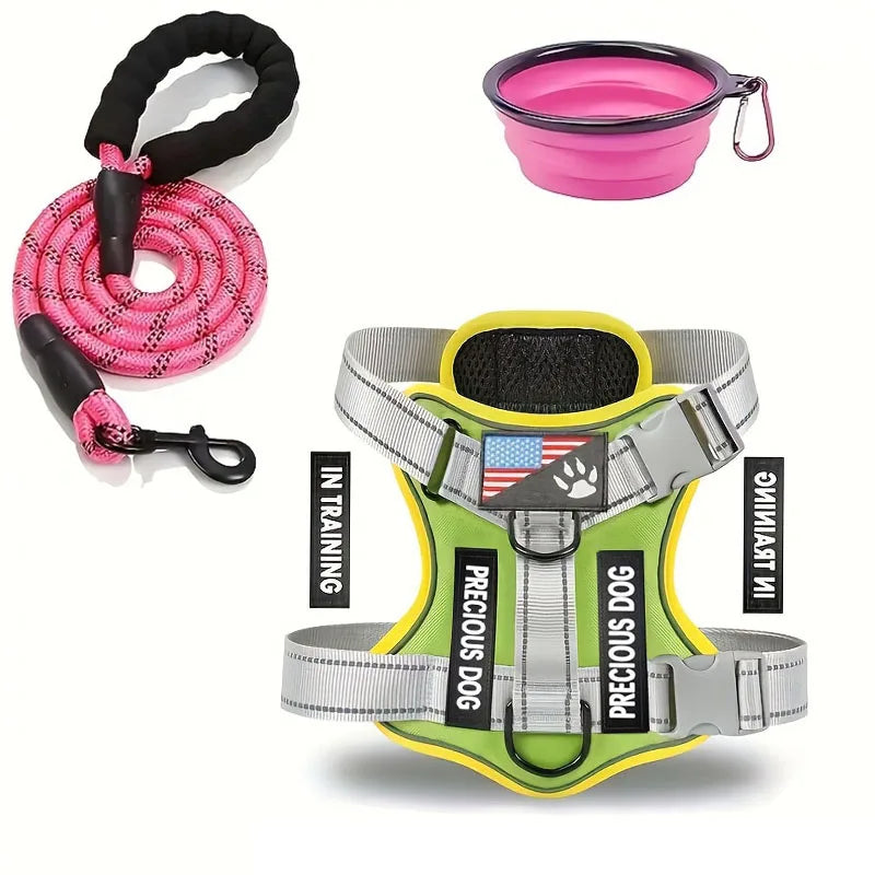 Service Dog Harness Leash Set w/ 1pc Folding Bowl Reflective  Dog Soft Oxford For Small Dog
