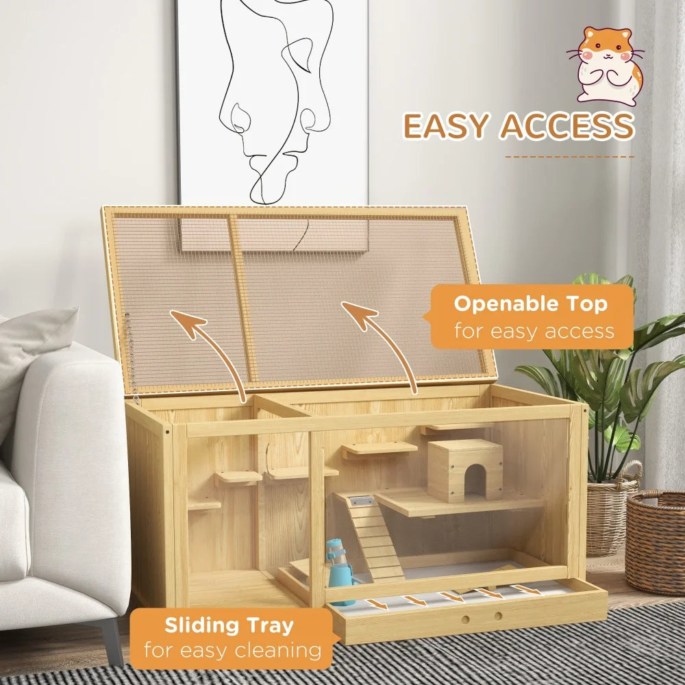 Extra Large Multi - Layer Cage Wooden with Pull - Out Tray And Openable Top