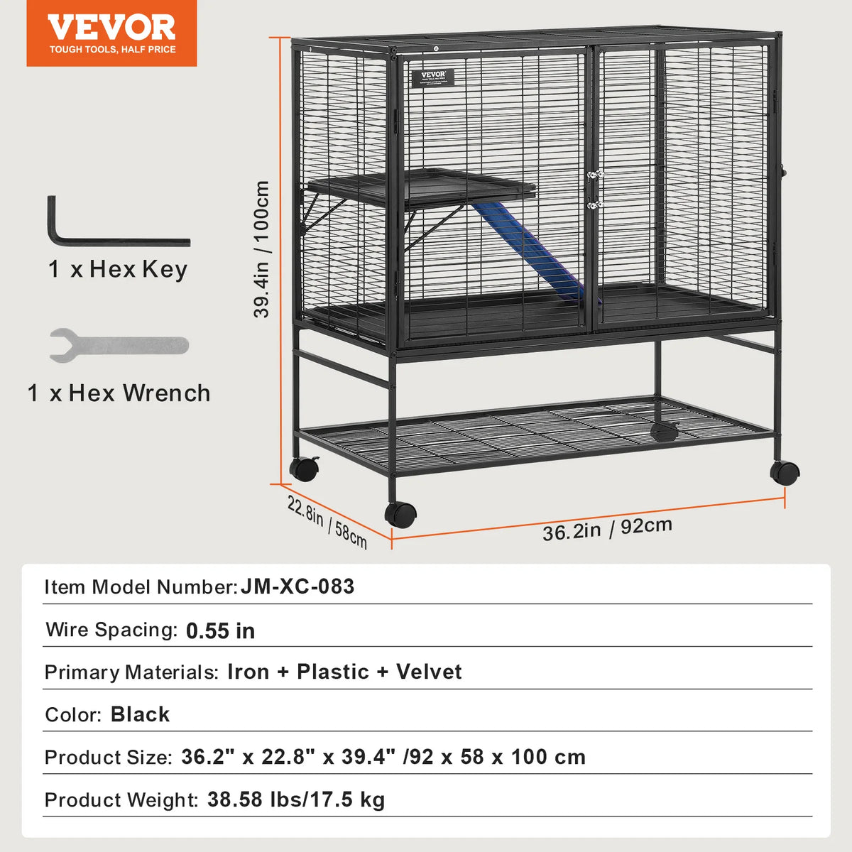 64.6"Rolling Metal Cage Large 4-Tier