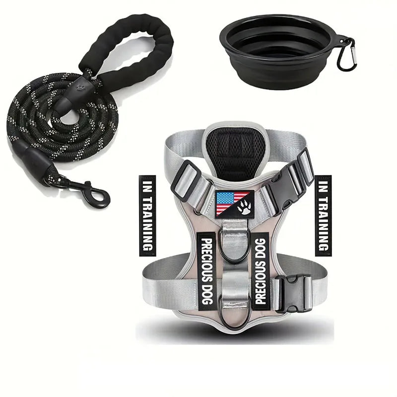 Service Dog Harness Leash Set w/ 1pc Folding Bowl Reflective  Dog Soft Oxford For Small Dog