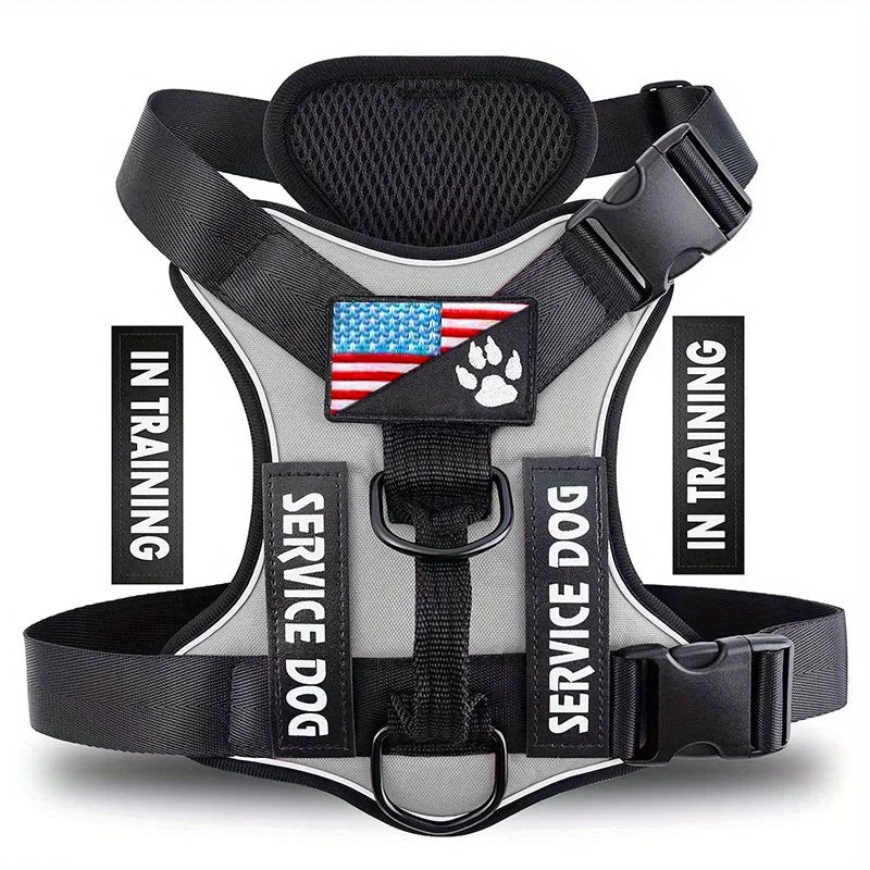 Service Dog Harness, Reflective Dog Vest with 5 PCS Patches, Adjustable Soft
