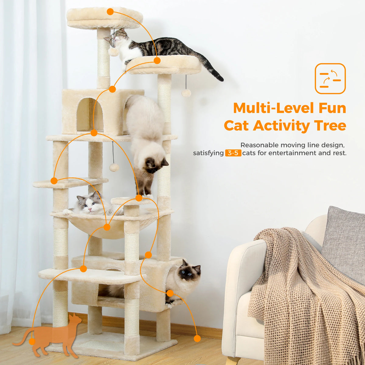 Large Cat Tree and Tower for Indoor Cats With Scratching Posts