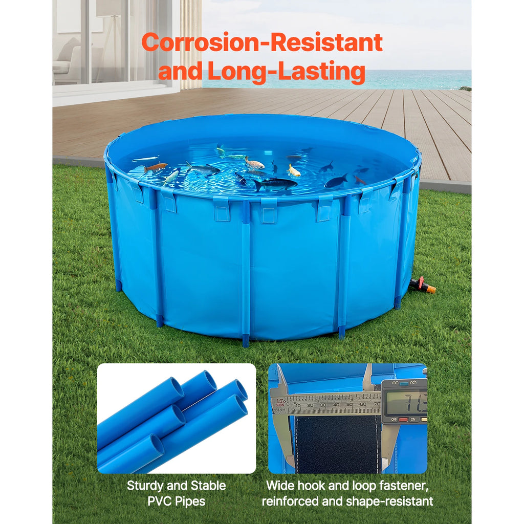 Canvas Round Fish Tank with Stable Frame and Drain Valve for Aquaculture Koi Breeding