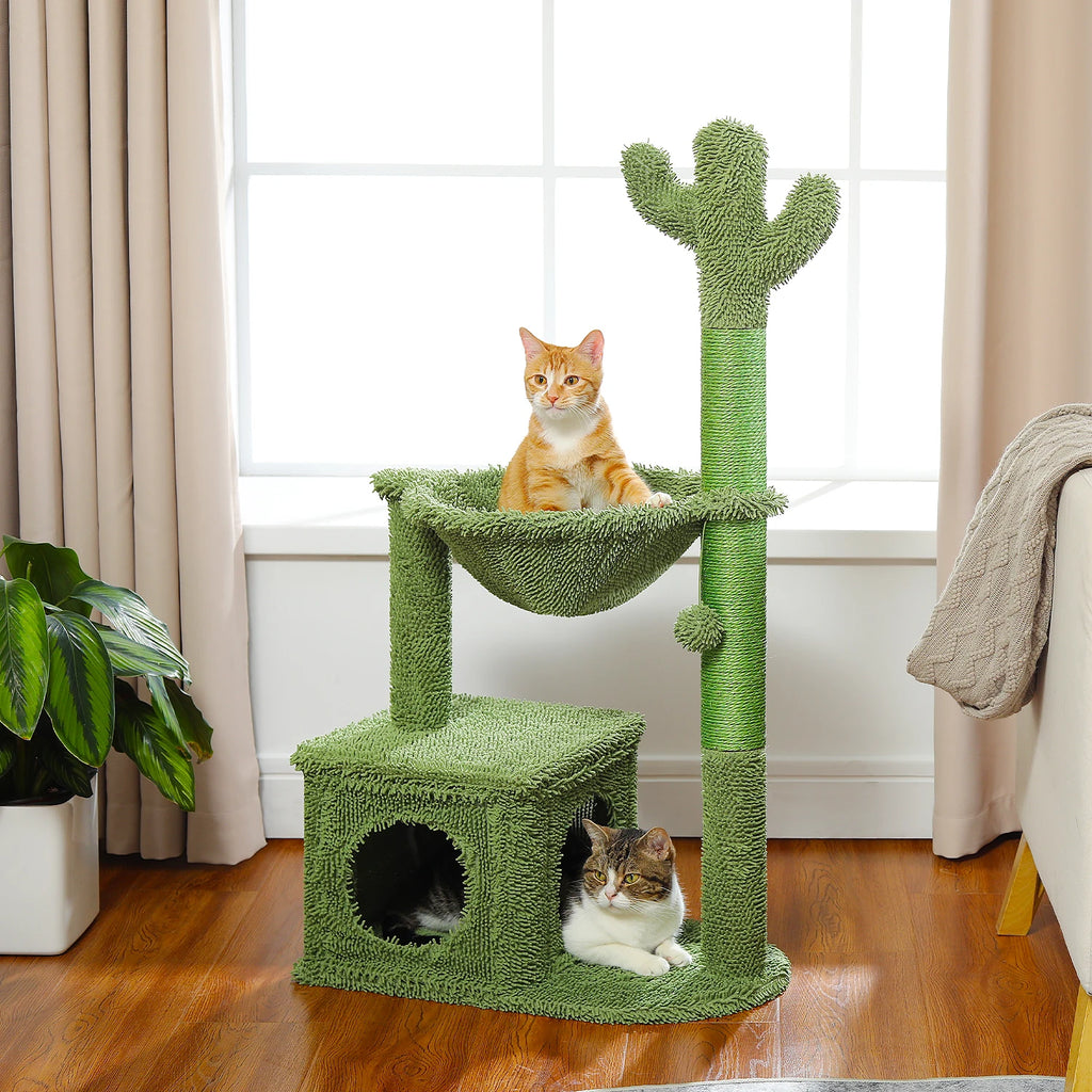 Cactus Cat Tree with Large Condo, Hammock, Dangling Ball, Cat Tower, Indoor, Cat Toys