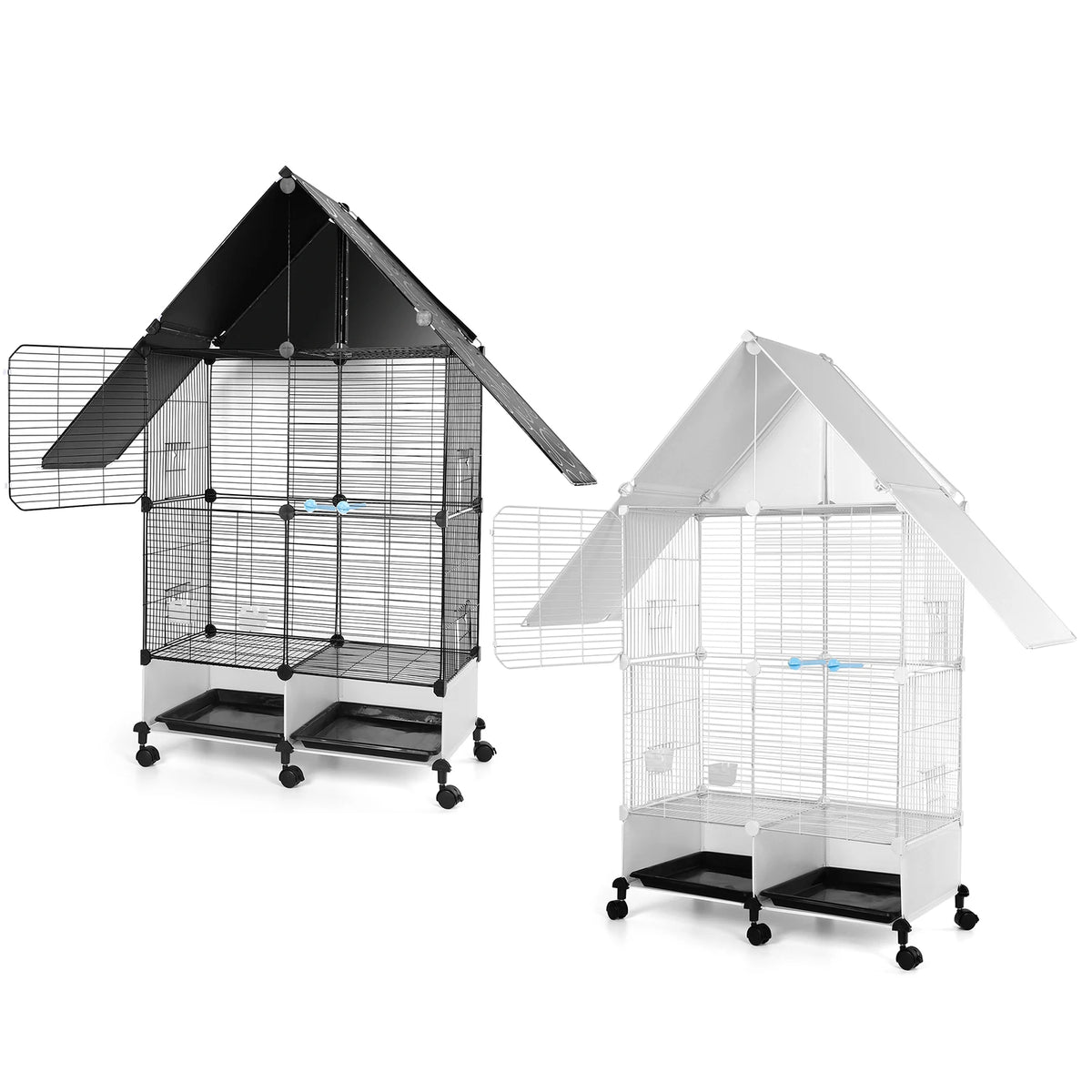 Large 2 tier Bird Cage with
Wheels Stand House Shape