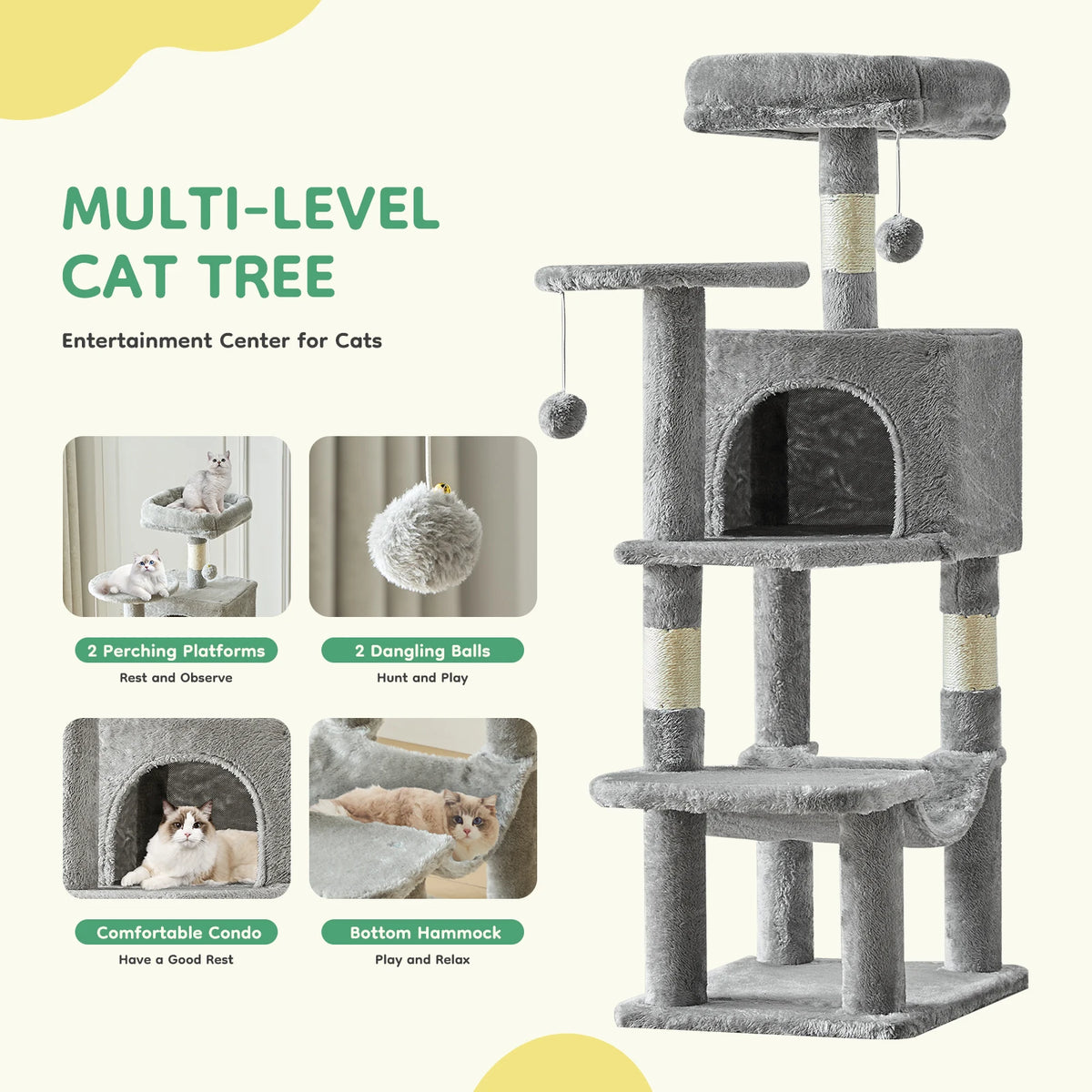 44In Cat Tree Tall Multi-Cat Climbing Tower for Indoor Cat