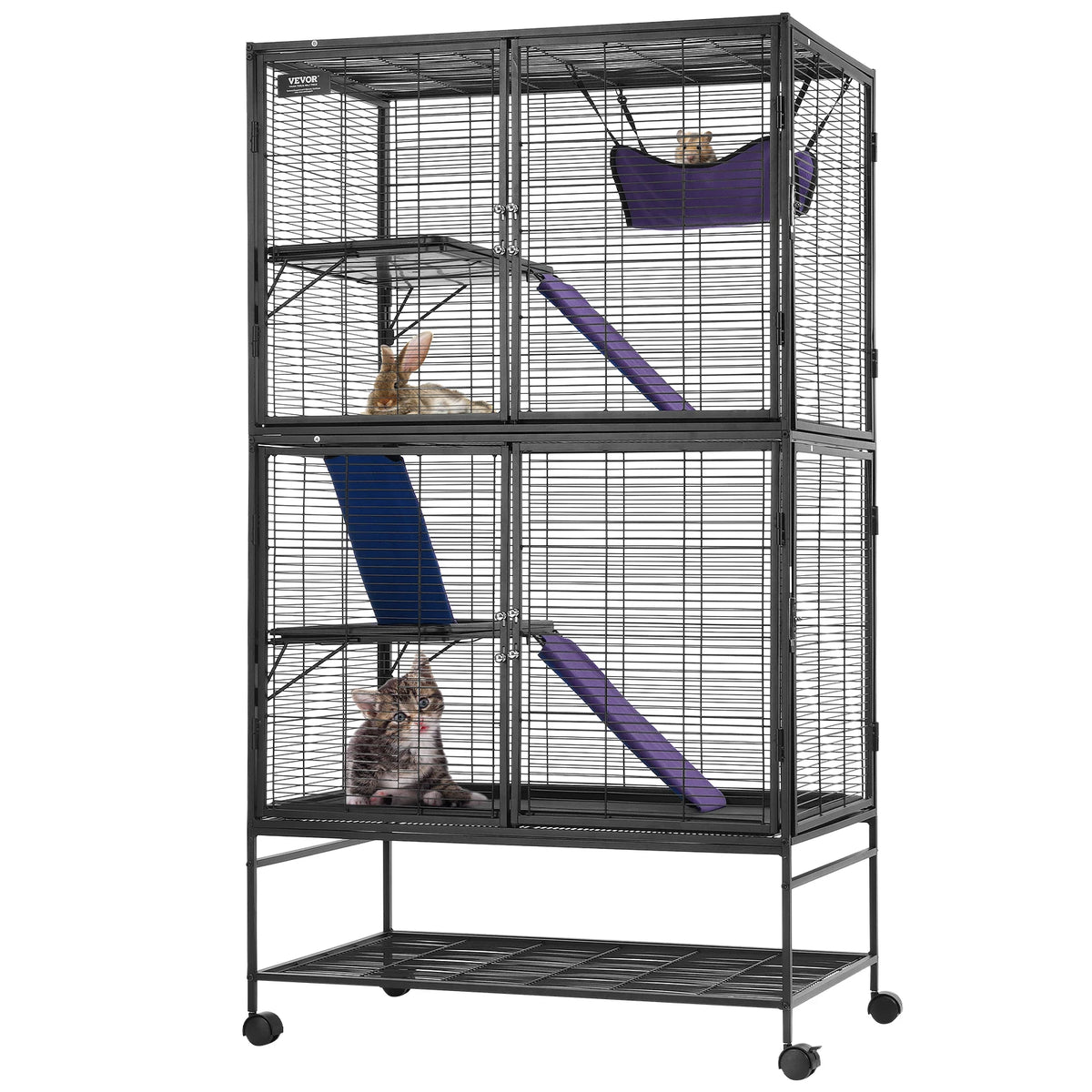 64.6"Rolling Metal Cage Large 4-Tier