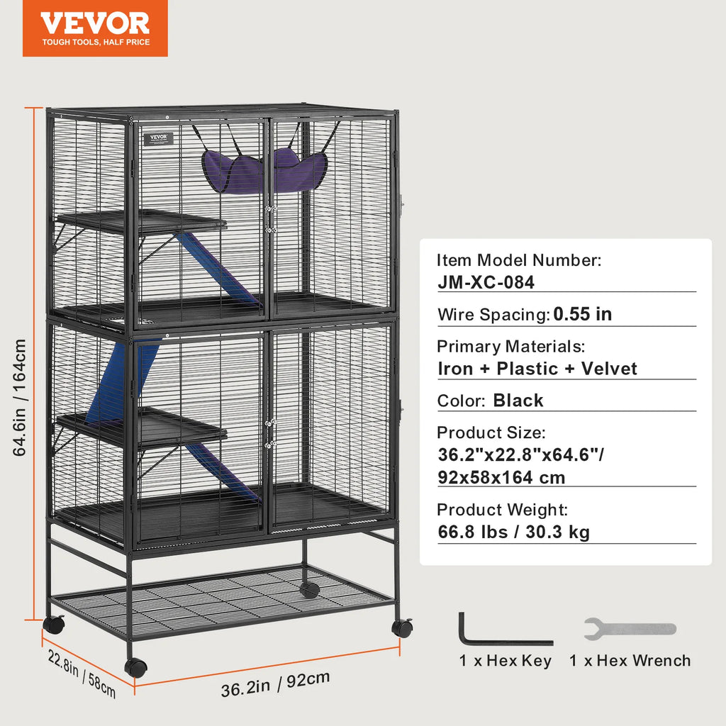 64.6"Rolling Metal Cage Large 4-Tier