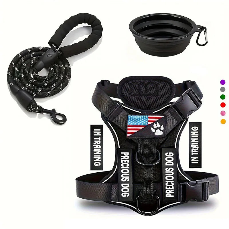 Service Dog Harness Leash Set w/ 1pc Folding Bowl Reflective  Dog Soft Oxford For Small Dog