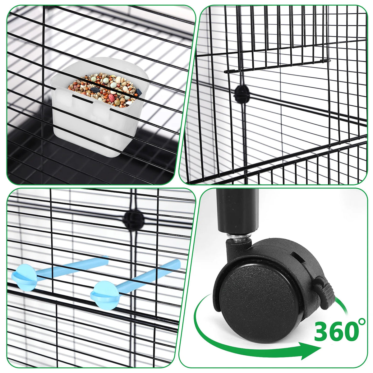 Large 2 tier Bird Cage with
Wheels Stand House Shape