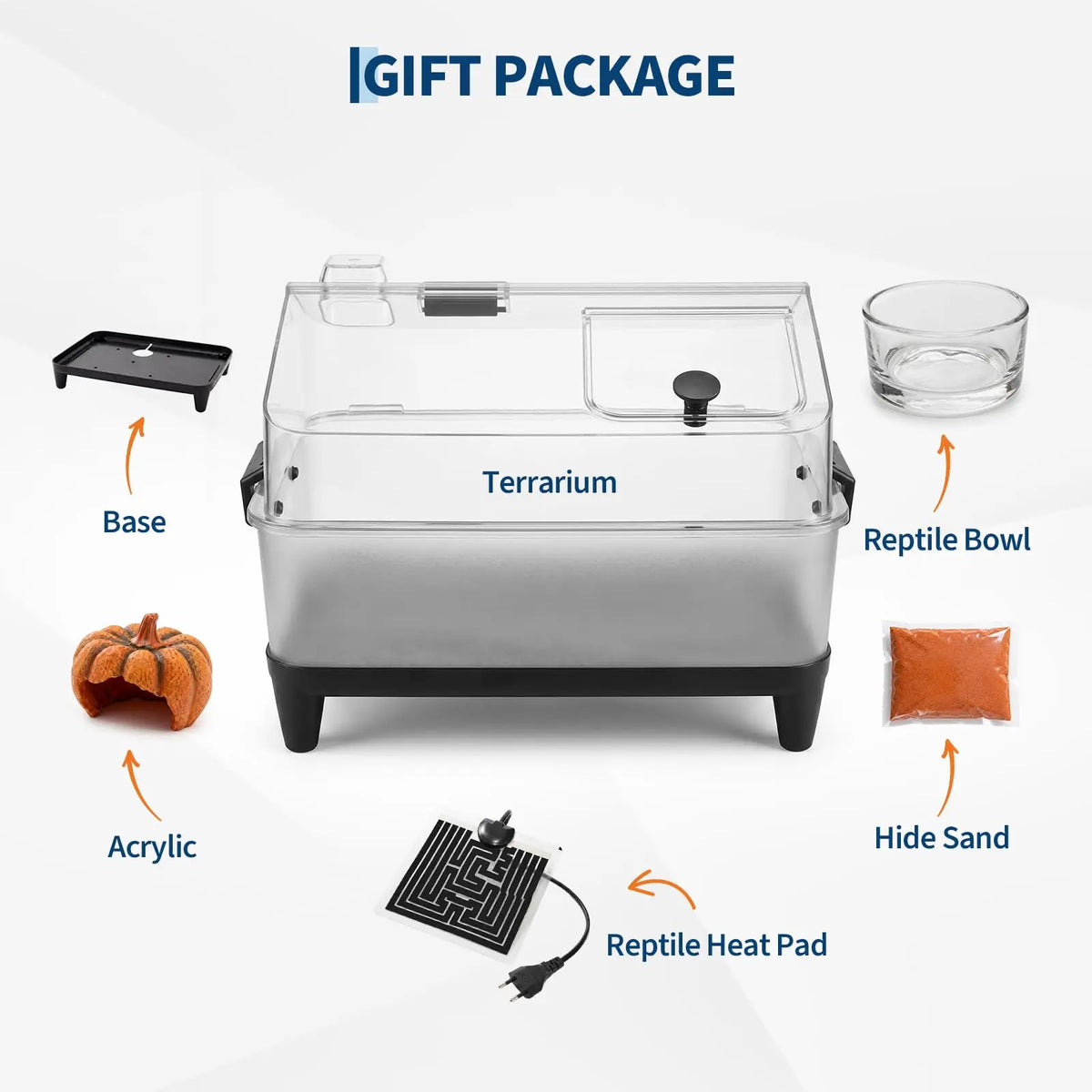 Small Reptile Terrarium Kit W/ Lid, Acrylic Tank, Heating Pad, For Gecko Lizard Tarantula Frog