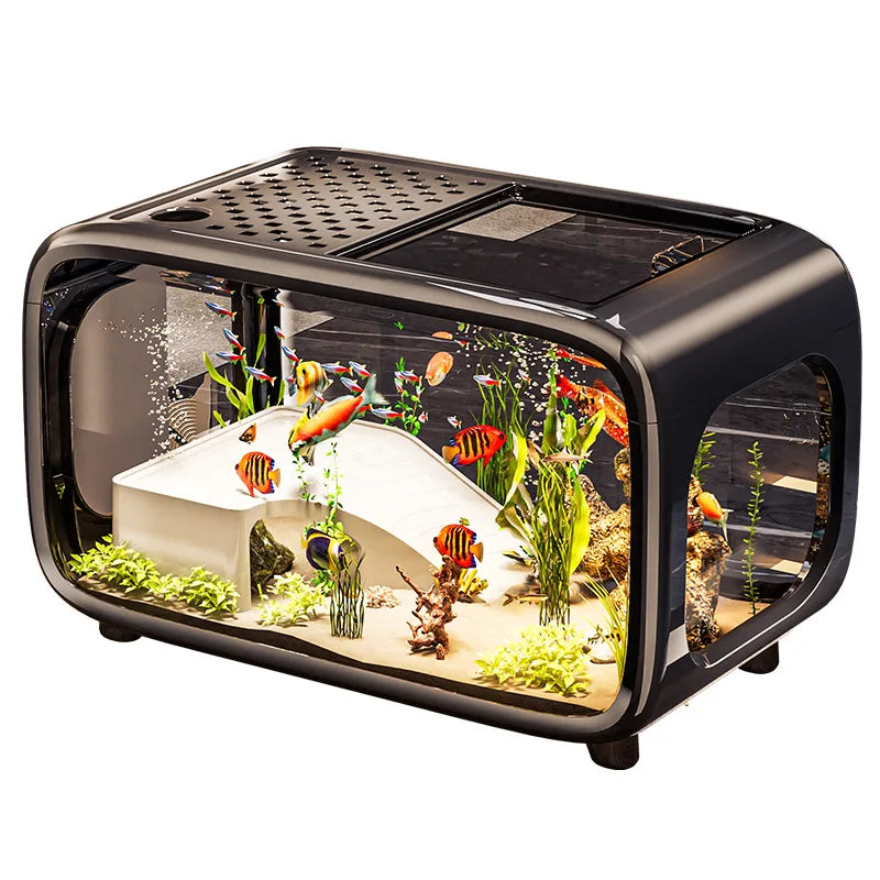 Creative fish tank transparent w/ lid aquarium desktop ecological landscaping ornamental