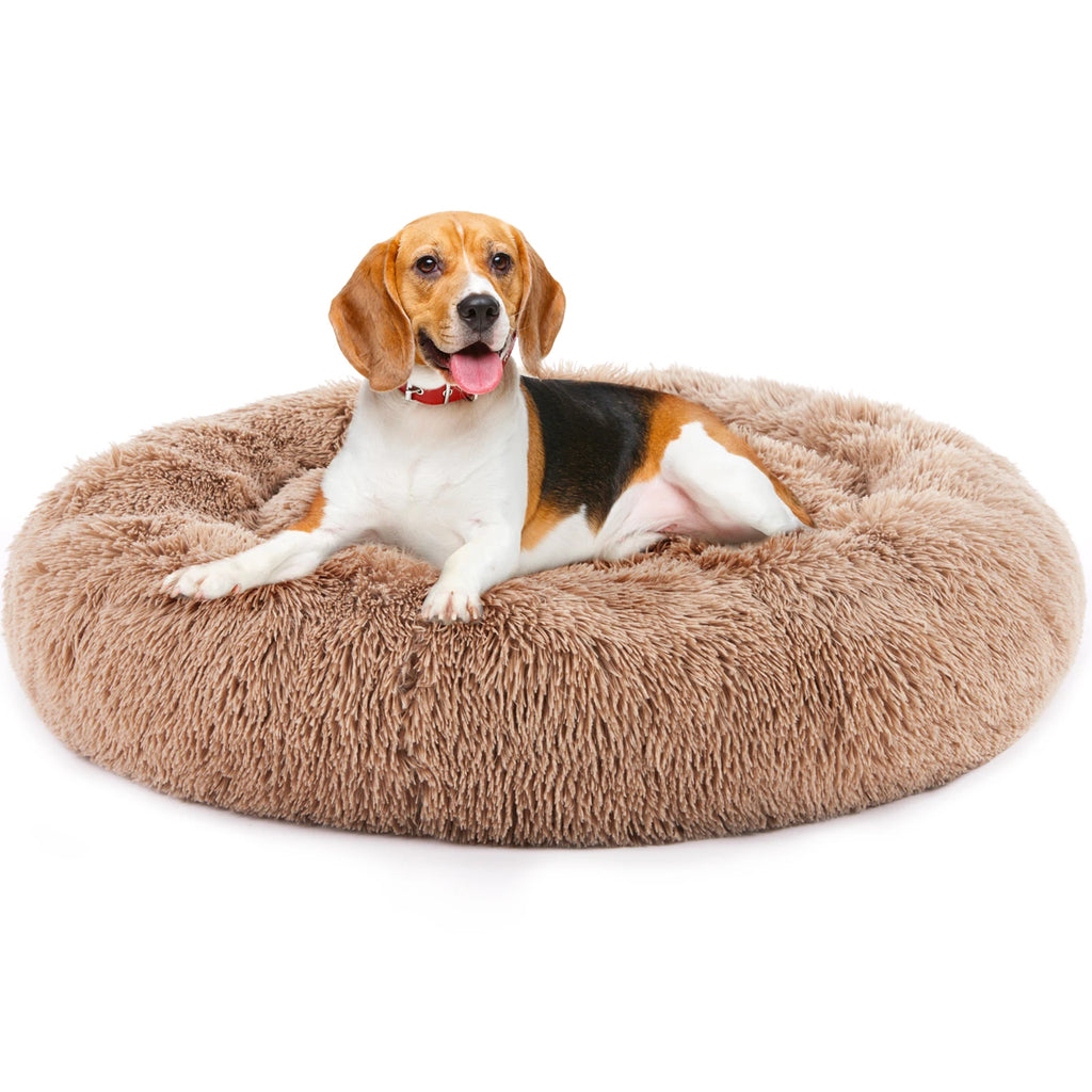 Anti-Slip Round Fluffy Calming Washable Dog Bed