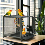 Wrought Iron Bird Travel Carrier Cage with Handle Wooden Perch