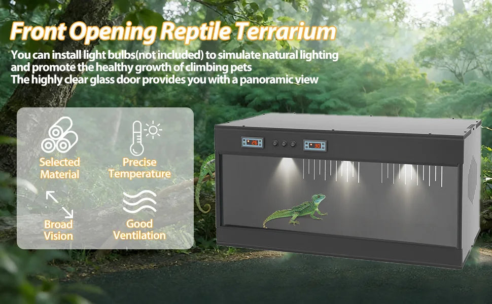 Large Reptile Tank Front Opening w/ Temperature Control Glass Sliding Door for Lizard Snake