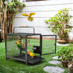 Wrought Iron Bird Travel Carrier Cage with Handle Wooden Perch