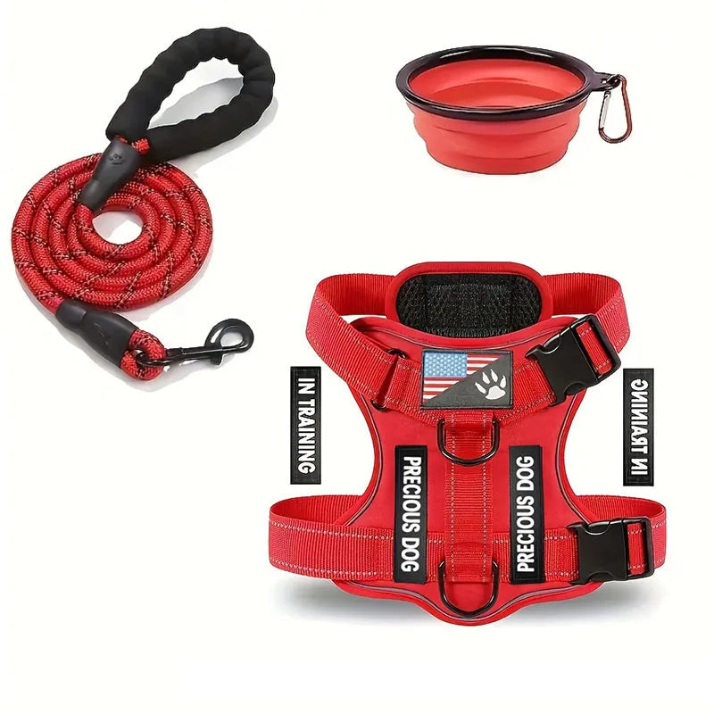 Service Dog Harness Leash Set w/ 1pc Folding Bowl Reflective  Dog Soft Oxford For Small Dog