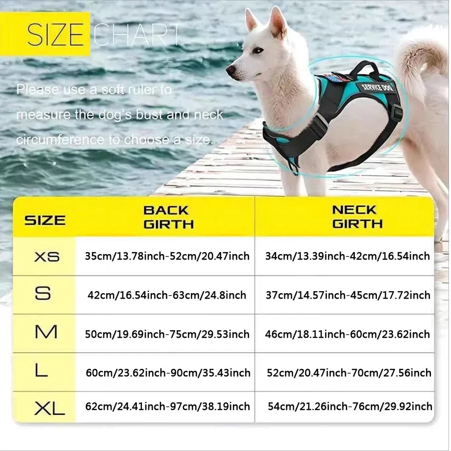 Service Dog Harness, Reflective Dog Vest with 5 PCS Patches, Adjustable Soft