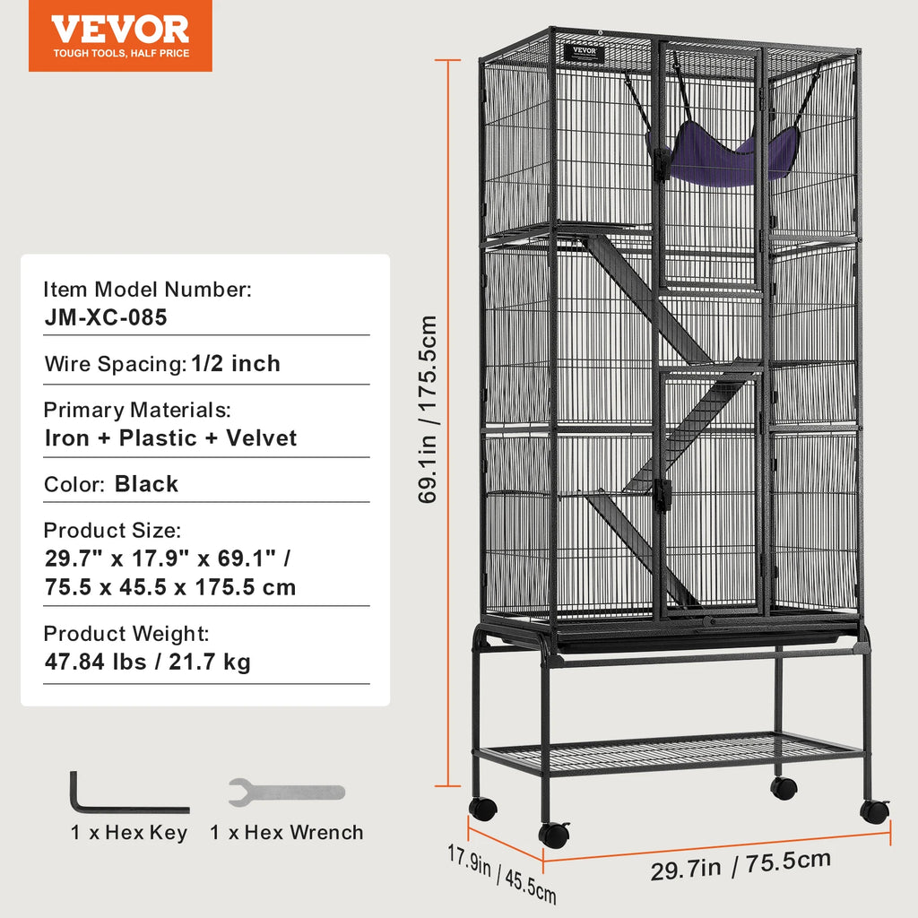 64.6"Rolling Metal Cage Large 4-Tier