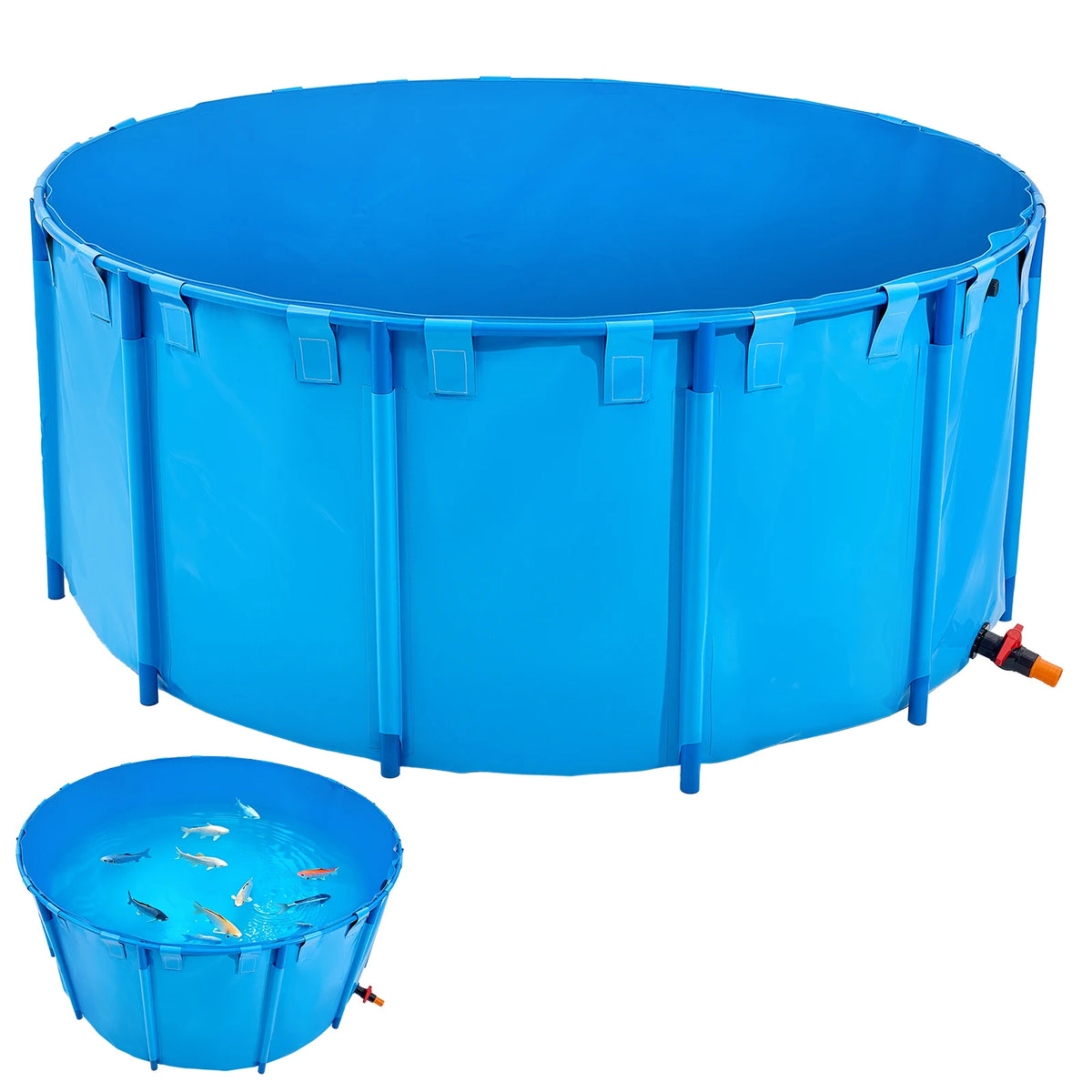 Canvas Round Fish Tank with Stable Frame and Drain Valve for Aquaculture Koi Breeding